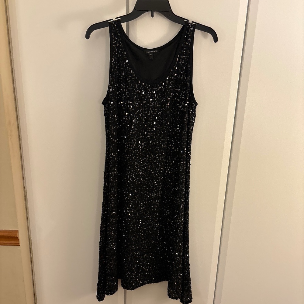 Eileen Fisher Black Silk Sequin Tank Swing Dress S